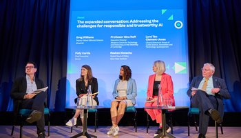 Guests on stage speaking at the AI Summit Fringe in June 2024
