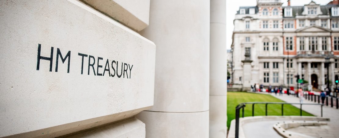 UK government HM Treasury building in Westminster, London