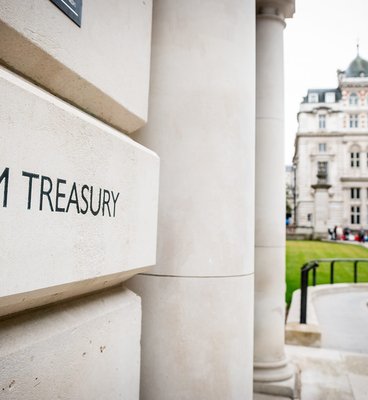UK government HM Treasury building in Westminster, London