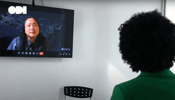 Audrey Tang being interviewed by Milly Zimeta