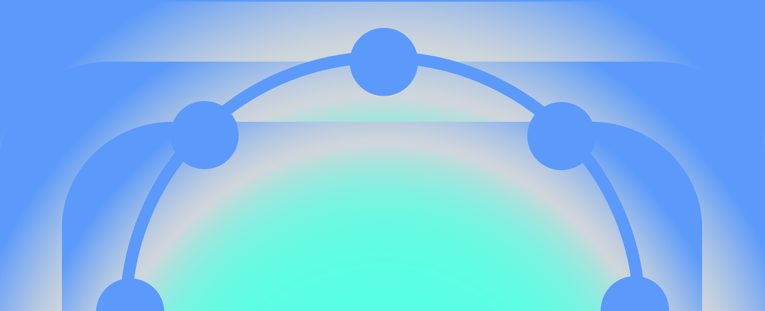 Abstract image featuring a large arch in blue and white hues