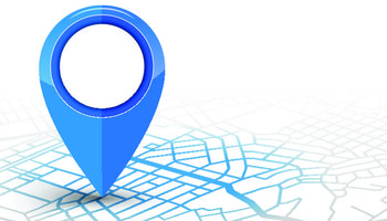 GPS navigator pin checking blue color on white background