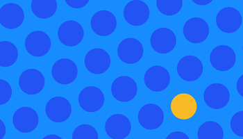 Abstract graphic: one yellow circle in a big group of blue circles