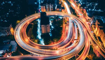City at night, traffic, roads and lights