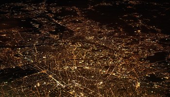 aerial view of roads and city lights