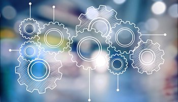 Heap of digital gears on background